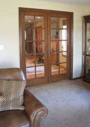 New living room leading to new study doors.