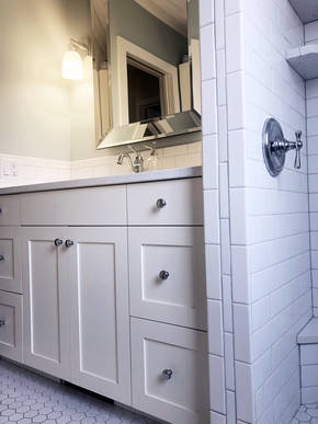 View of the custom vanity from shower.