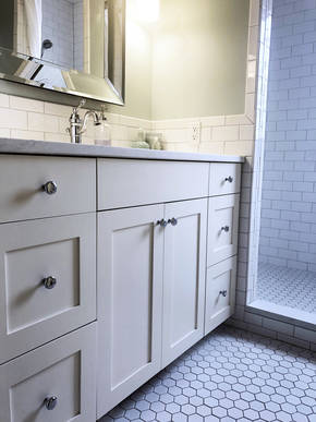 View of completed vanity from doorway.