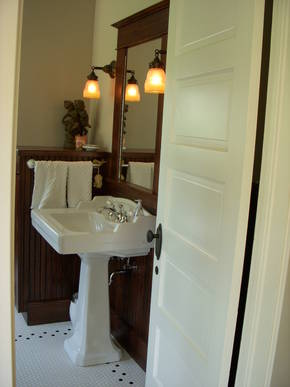Entry to new bathroom that was previously the kitchen.